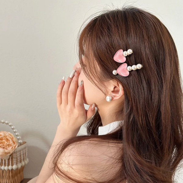 하트펄 진주 헤어 머리 집게핀