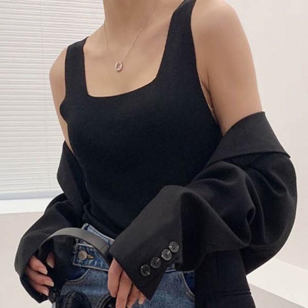 프리커팅 스퀘어넥 민소매 날씬해 보이는 나시니트 스퀘어슬리브리스 여름민소매
