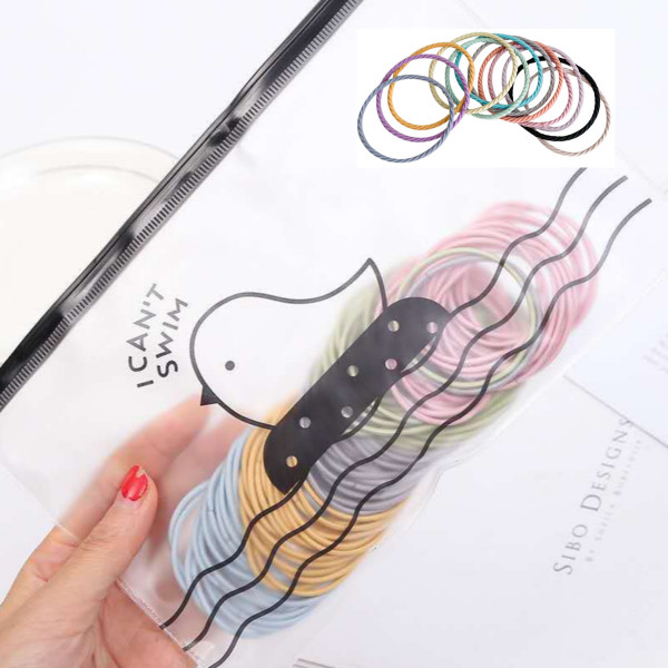 파우치형 파스텔 물결 무매듭 헤어 머리끈(50P 1set)