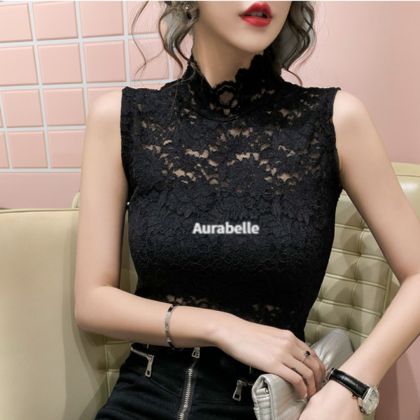 아우라벨르 블랙 플라워 레이스나시 티셔츠 폴라탑이너티 니트원피스하객룩 휴양지 뷔스티에