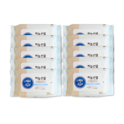 하늘선물물티슈30매 리필 10개 휴대용 소형 파우치형 아기 유아 홍보
