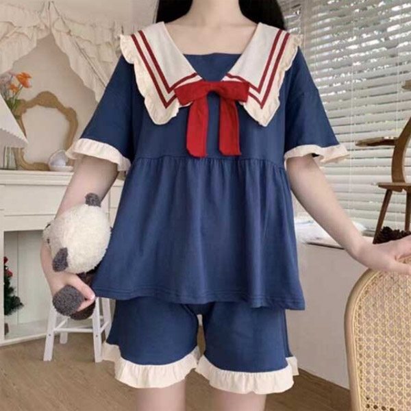 세일러프릴파자마 리본포인트파자마상의+하의(세트)