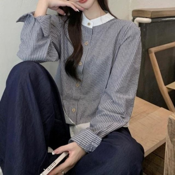 베이직 셔츠 군더더기 없는 차이나넥 블라우스 LDN-20250129