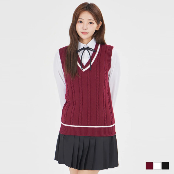 남녀공용 브이넥 꽈배기 니트 조끼(3color) 교복 학생