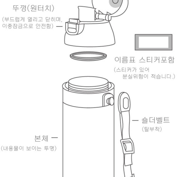 디즈니 카 클리어 원터치 어깨끈 물통