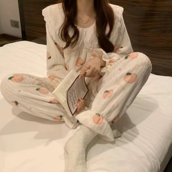 기모 레이스 복숭아 수면 잠옷 3color
