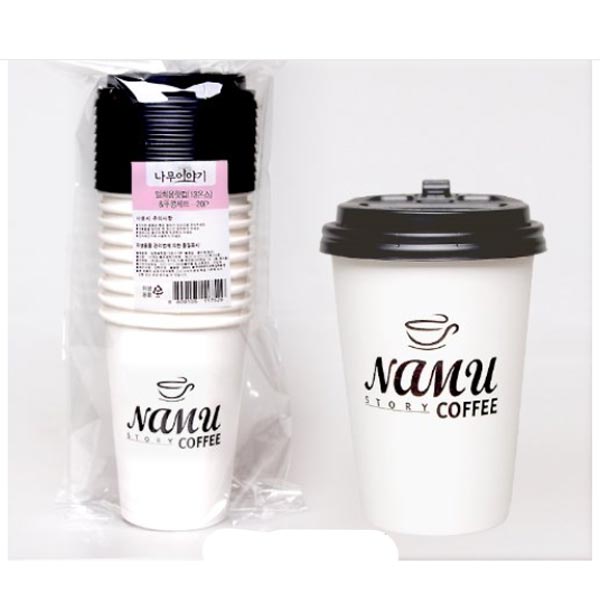 나무이야기 일회용 핫컵 13온스 385ml 뚜껑세트 10개입 색상랜덤