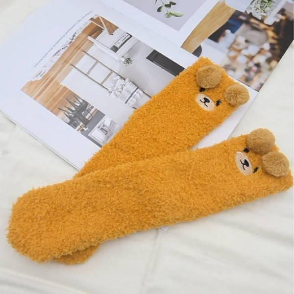 여성용 곰돌이 수면 양말 카멜브라운