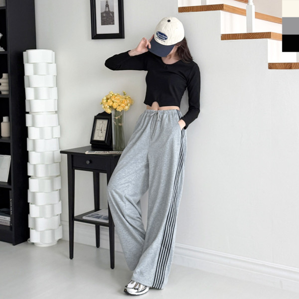 GAA SF1042W 여자 스웨트 테잎 라인 와이드 팬츠