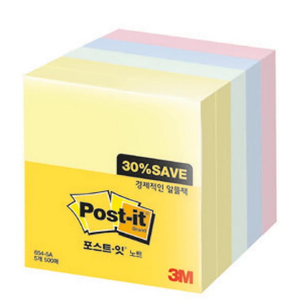 포스트잇알뜰팩 654-5A(76x76mm 노(2) 민 블 핑)