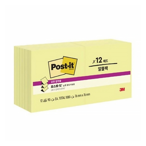 3M 포스트잇 노트 팝업 리필용 R330 12SSCY 노랑 알뜰팩 12패드 76
