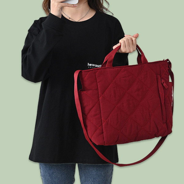여성 크로스 데일리 퀄팅 토트 숄더 백 가방 와인