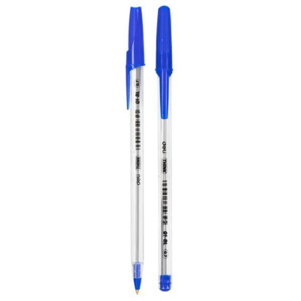 DELI EQ1 Think 투명바디 볼펜 0.7mm 청