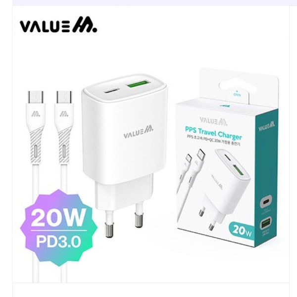 밸류엠20W PD3 0 QC3 0 2포트고속분리형가정용충전기 CtoC1 2M케이블