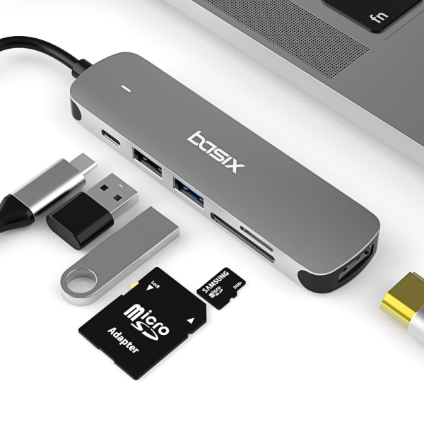 베이식스 6in1 USB C타입 to 멀티허브 HDMI 카드리더기 맥북프로
