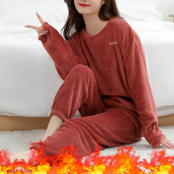 여성 잠옷 극세사 보온성 파자마 영문 레터링 홈웨어 부드러운 상하 세트
