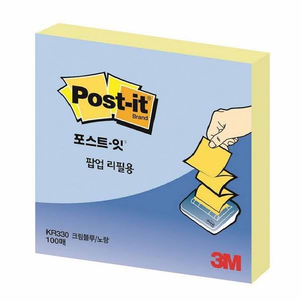 포스트잇 팝업리필 KR-330 크림 블루 노랑(76x76mm)