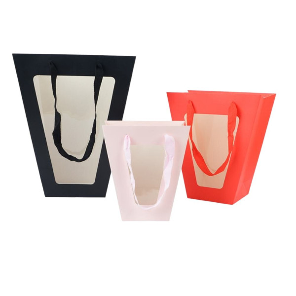 컬러 사다리꼴 투명창 선물백 대 - 레드