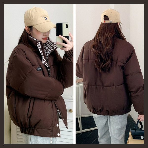 패딩 파카 여자 겨울 숏패딩 바둑패턴 네모디자인 잠바 여성 하이넥 따뜻한 점퍼 한겨울