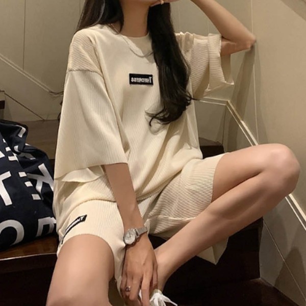 골지상하복 여름 오버핏 라운드넥 허리밴딩 여성 트레이닝복