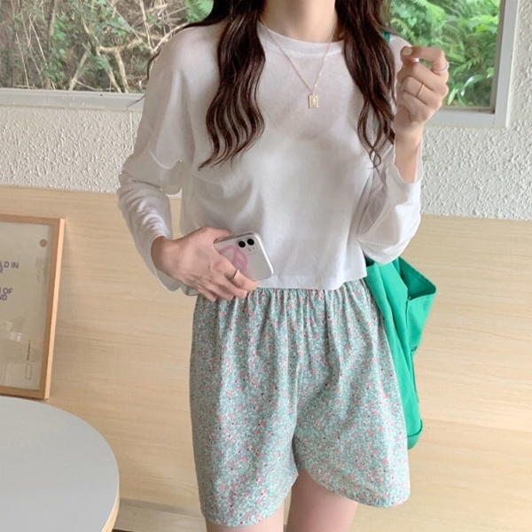 여성체크캐주얼팬츠 캐주얼숏팬츠(플라워블루)