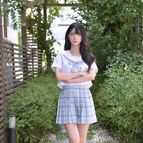 교복몰 바람부는 하늘 체크 세라복 세트 (반팔)