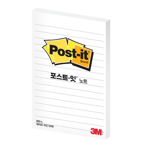3M 포스트잇 노트 660 50 흰색 점착식 메모지 102 152 50매