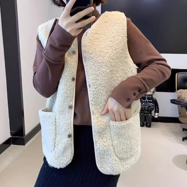 여자 뽀글이 사무실 조끼 간절기 베스트 아이보리