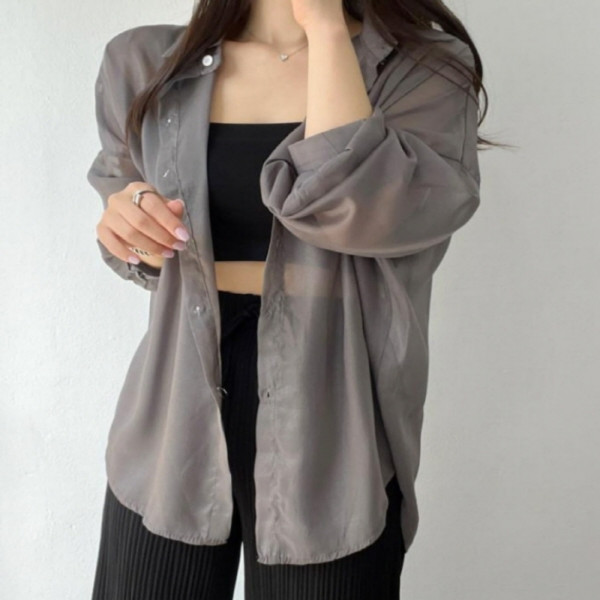하늘하늘 시스루 블라우스 그레이
