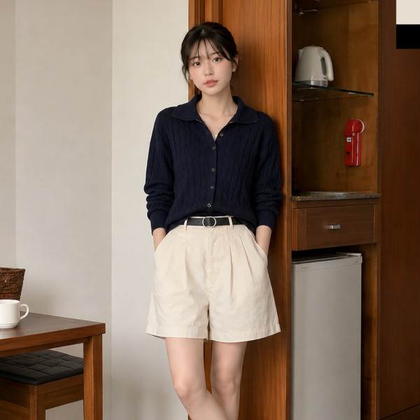 KSS 3772 여자핀턱반바지 벨트포함