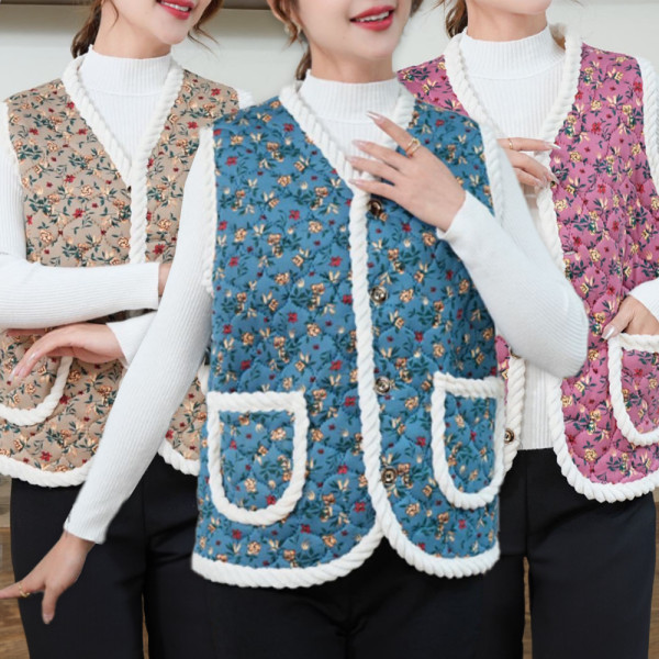 여성 누빔 꽃 무늬 김장 할머니 옷 겨울 조끼