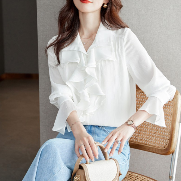 F355831 봄신상 주름 프릴 산뜻 화이트 블라우스