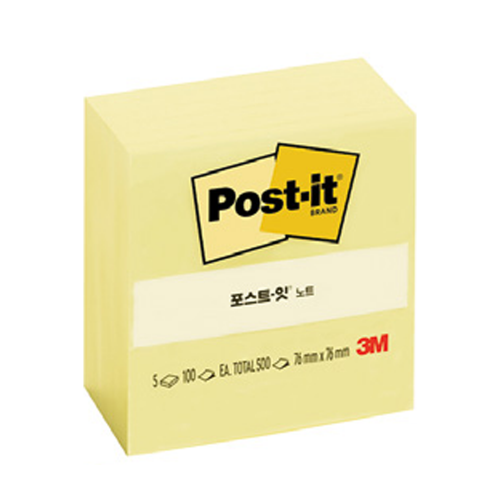 3M 포스트잇 노트 알뜰팩 노랑 654 5CY 5개입 점착식 메모지 76 76mm