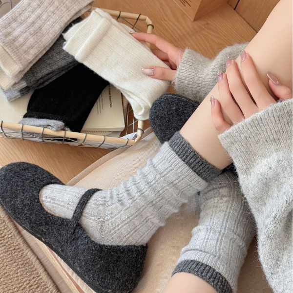 봄 가을 겨울 골지 양말 울혼방 중목 장목 여성 패션 멜란지 니트양말