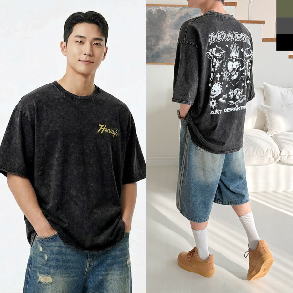 ACC 2006M 남자 빈티지 워싱 레터링 반팔 티셔츠