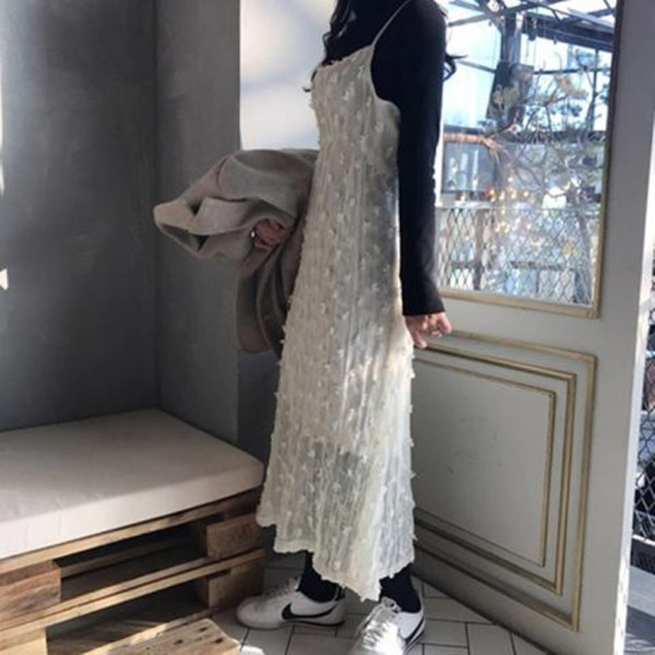 F11164 여리여리 민소매 나시 뷔스띠에 롱 원피스