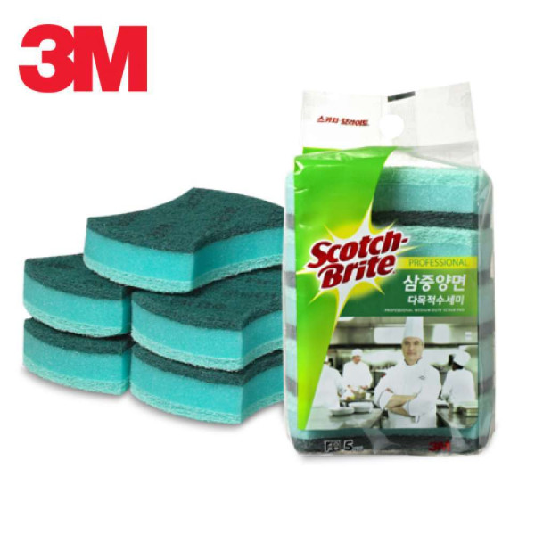 3M 3중 양면 수세미 5개입