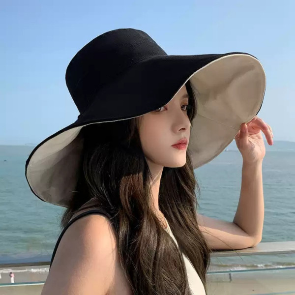 13cm왕챙모자 여성용 휴양지 햇빛가리개 양면모자