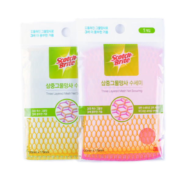 3M 양면 삼중 그물망사 수세미 1개입