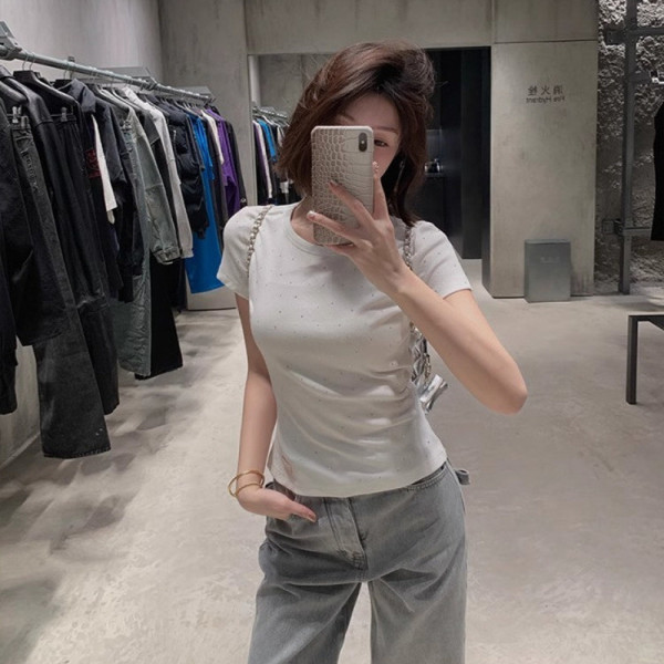 MFNC050188 - 블링블링 큐빅 라운드 티셔츠