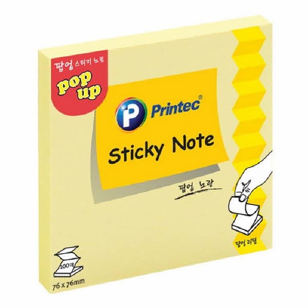 프린텍 P7676Y 스티키노트 팝업리필 노랑 76x76 100매