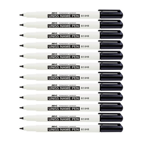 유니스 네임펜 흑 (12EA)(0.5mm-1.0mm 흑색 12EA)