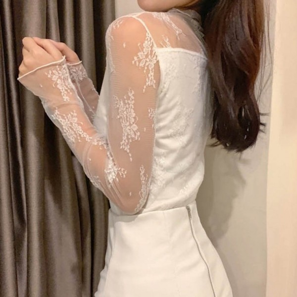망사티 블라우스 티셔츠 레이어드 그물티 목폴라 물결 이너 반목 고급스러운 디자인