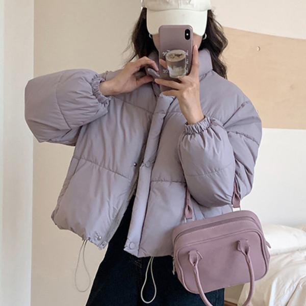 경량 크롭 숏 패딩 여성 겨울 짧은 점퍼 퍼플
