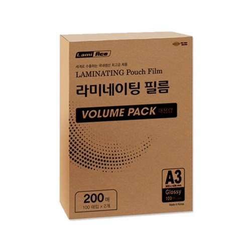 라미에이스 코팅지 A3 100mic 200매입 볼륨팩 303 426mm 국내산