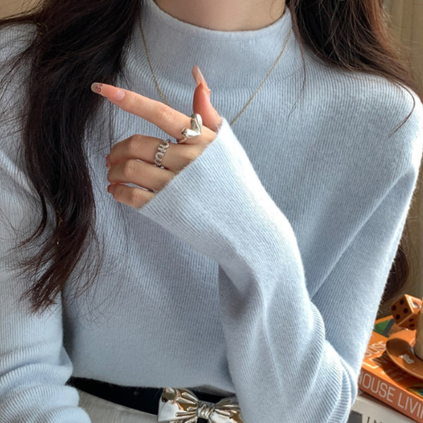 여성 반목 이너 기본 긴팔 간절기 니트티 스카이
