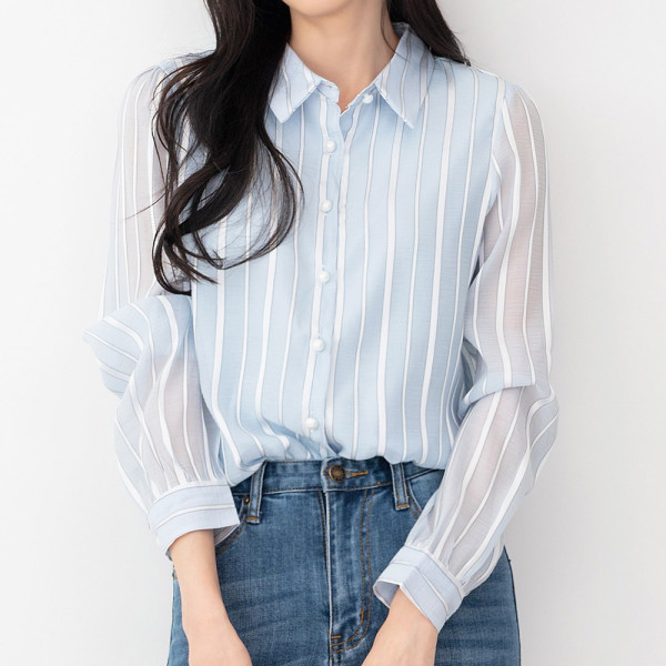 KAA 8523 여자소매시스루긴팔블라우스