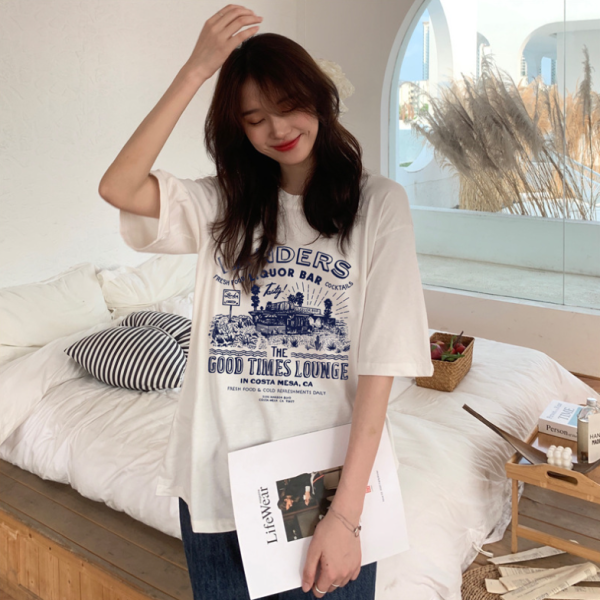 루즈핏 박스 프린팅 커플 반팔 티셔츠