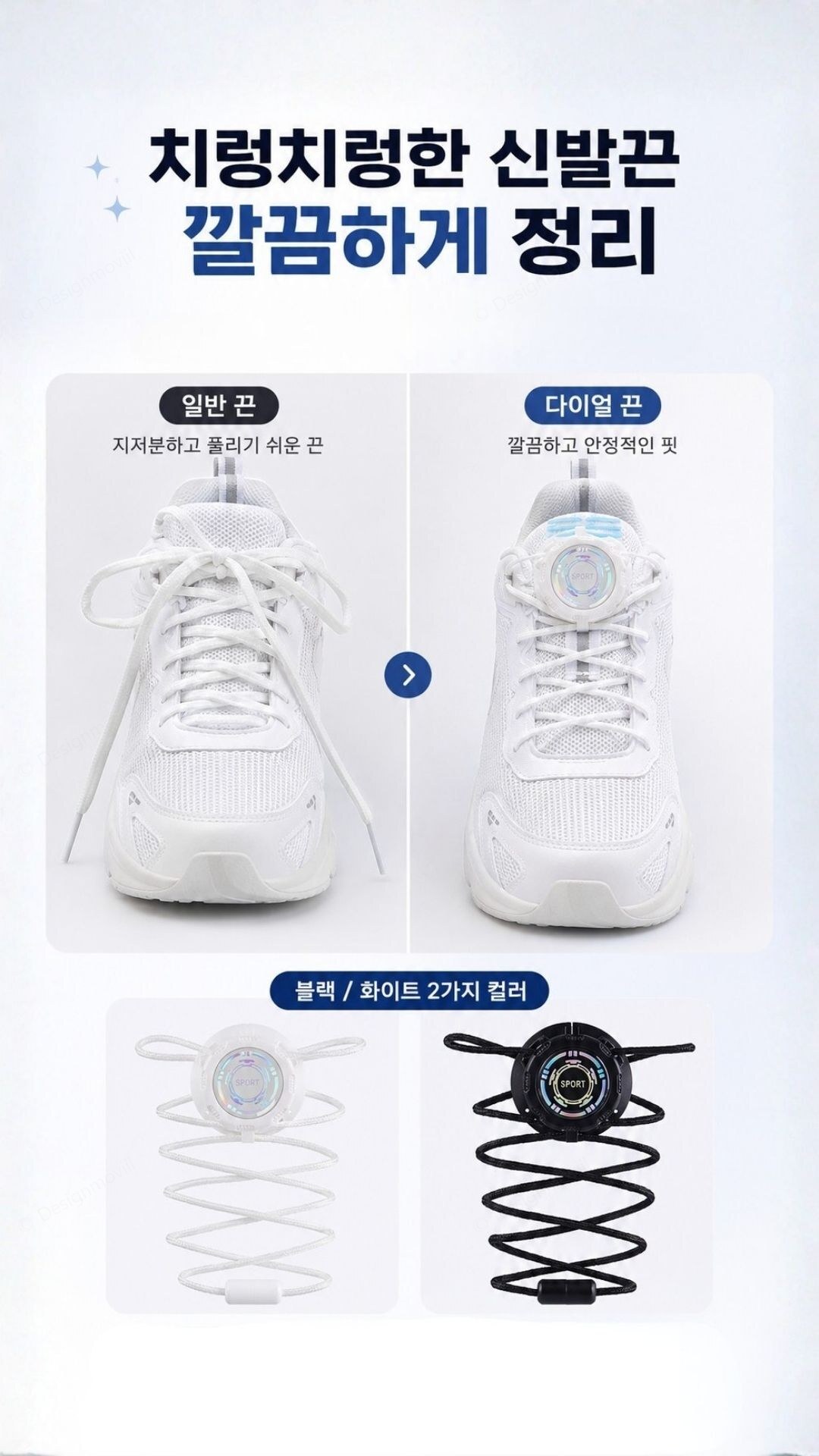 다이얼 자동 신발끈 안풀리는 무묶음 운동화끈 1.2m 1세트 다이얼신발끈 2.8cm x 150cm 제품 특징 안내 이미지