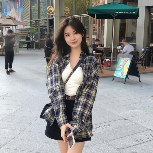 마이빌롱스 여성 여자 남자 캐쥬얼 오버핏 빅사이즈 긴팔 남방 체크 무늬 셔츠